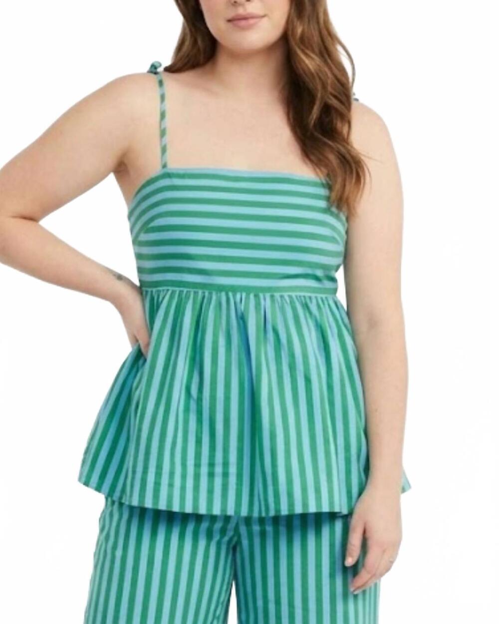 NEW ENTRO sloane striped tie strap top in green